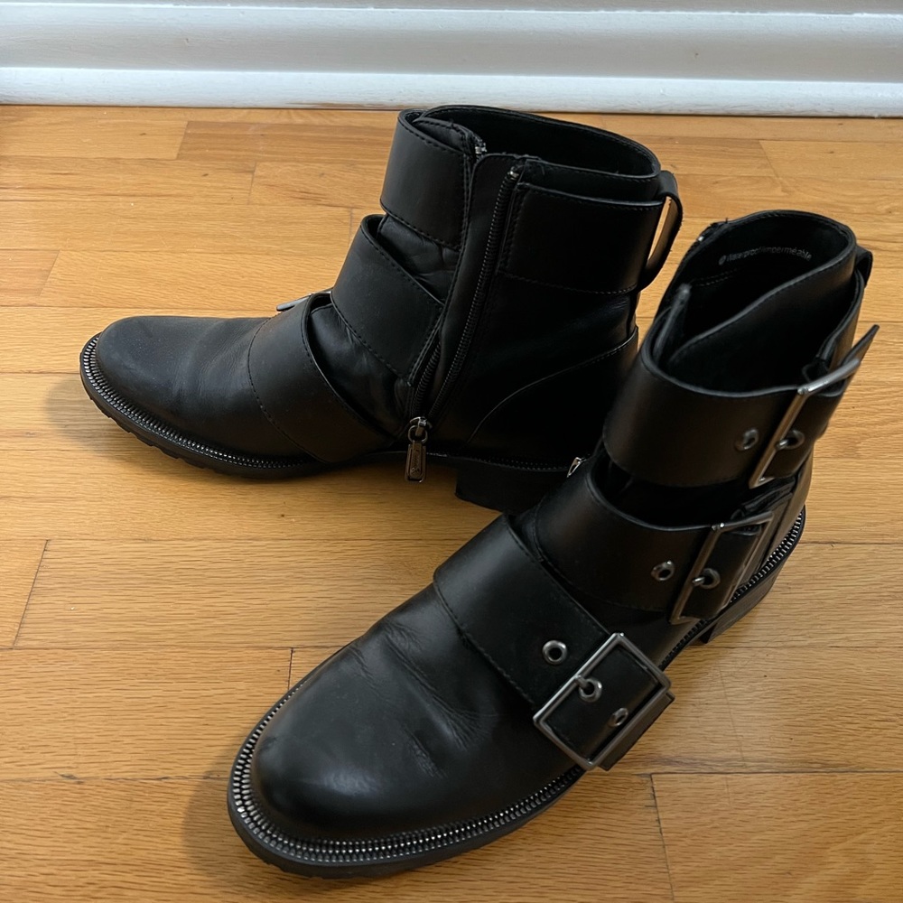 Blonde Charlie motorcycle combat buckle ankle boot